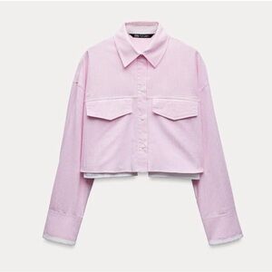 ZARA Crop Oxford Shirt in Pink Stripe